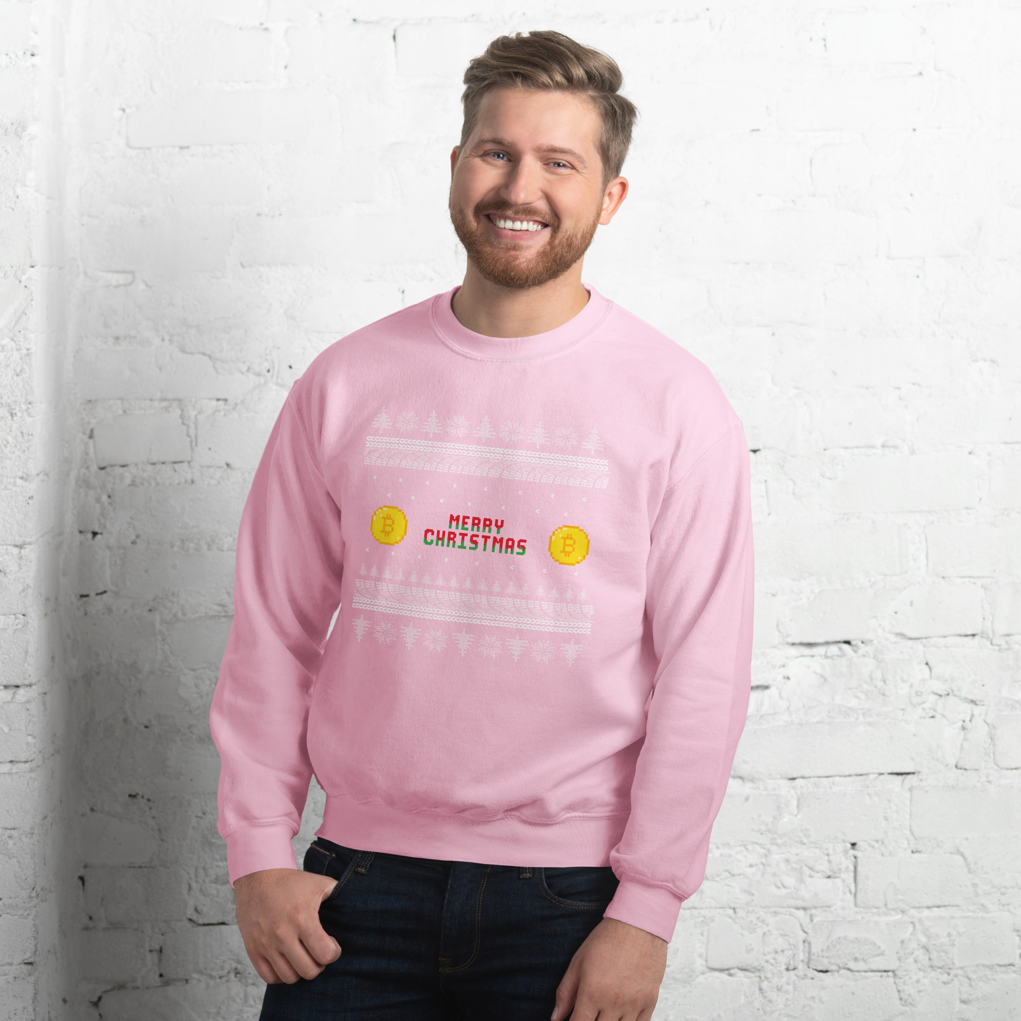 unisex-crew-neck-sweatshirt-light-pink-front-6937e4e65cc6a.jpg Merry Christmas Unisex Sweatshirt - Image 1