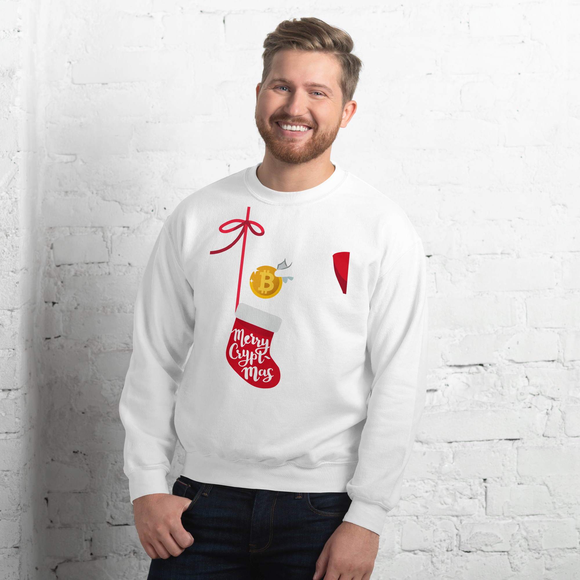 unisex-crew-neck-sweatshirt-white-front-69329d5587cfa.jpg Merry Cryptomas Unisex Sweatshirt - Image 1