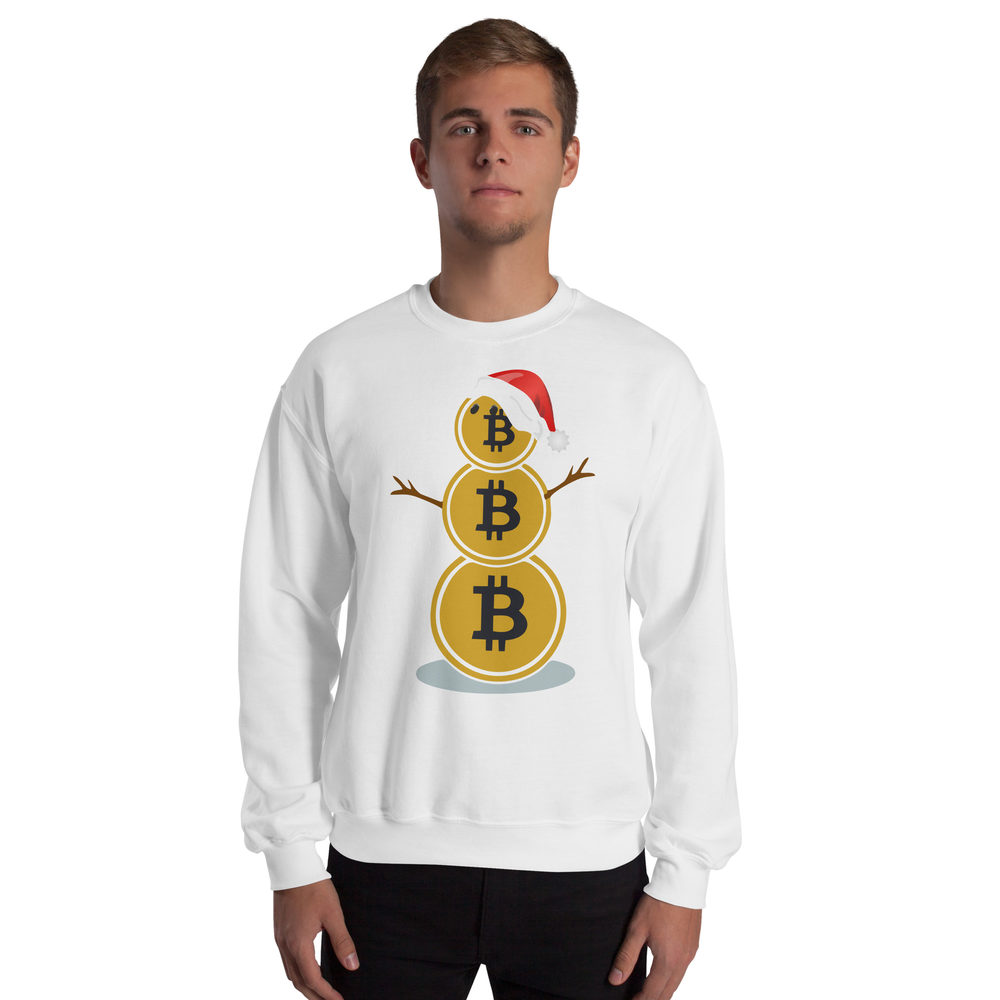 unisex-crew-neck-sweatshirt-white-front-6937d494d7d35.jpg Bitcoin Snow Unisex Sweatshirt - Image 1