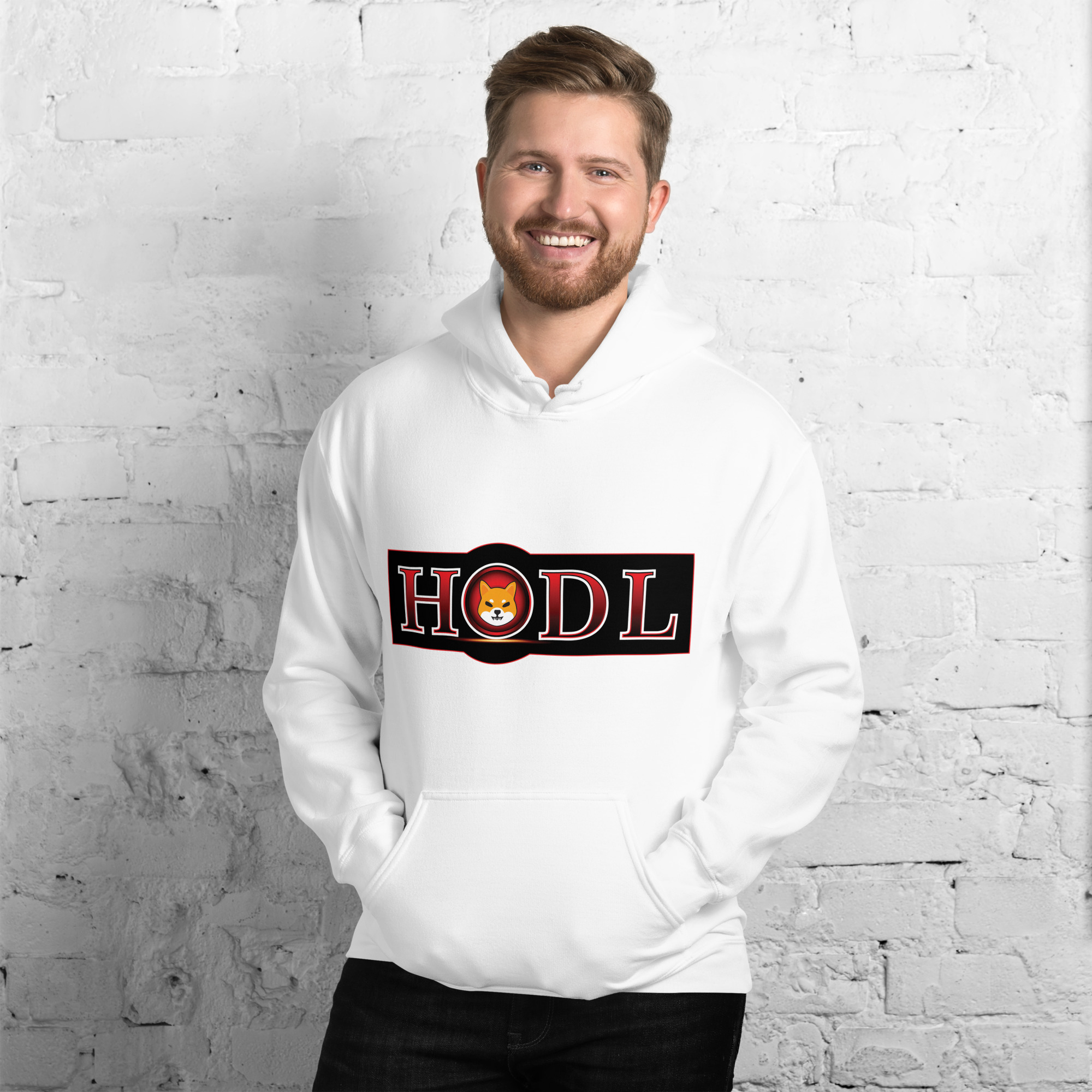 unisex-heavy-blend-hoodie-white-front-6937f6a29c455.jpg HODL Shiba Unisex Hoodie - Image 1